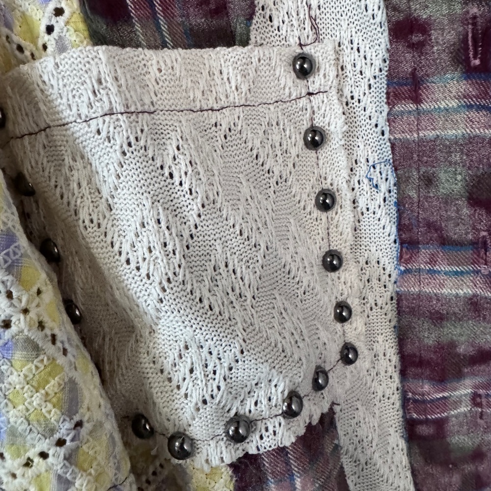 NWOT-POL Plaid and Lace Top with Studded Accents-Small - Picture 2 of 4